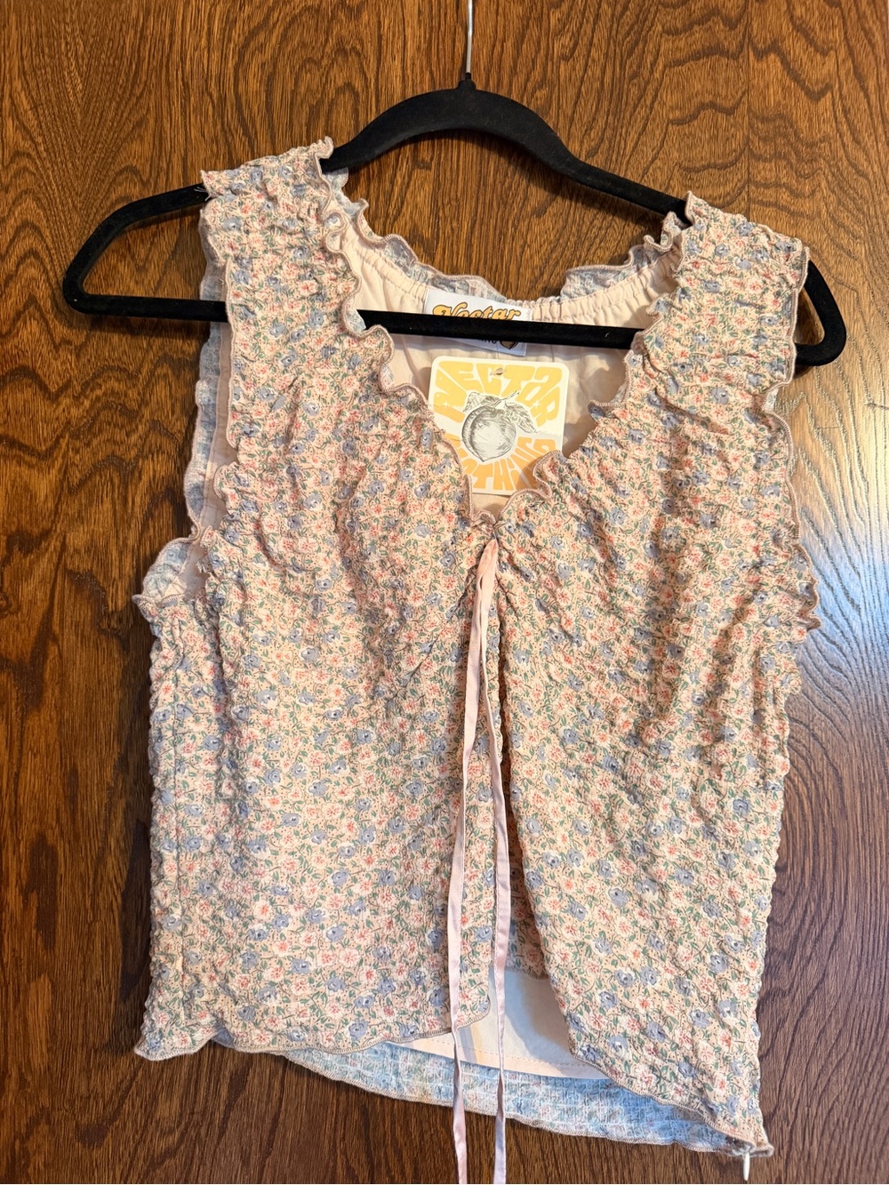 Women's Pink Floral Ruffle Tie-Front Tank Top